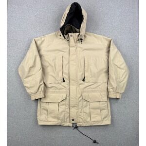 Vintage Orvis Parka Jacket Mens Medium Beige Gore-Tex Hooded Waterproof Full Zip